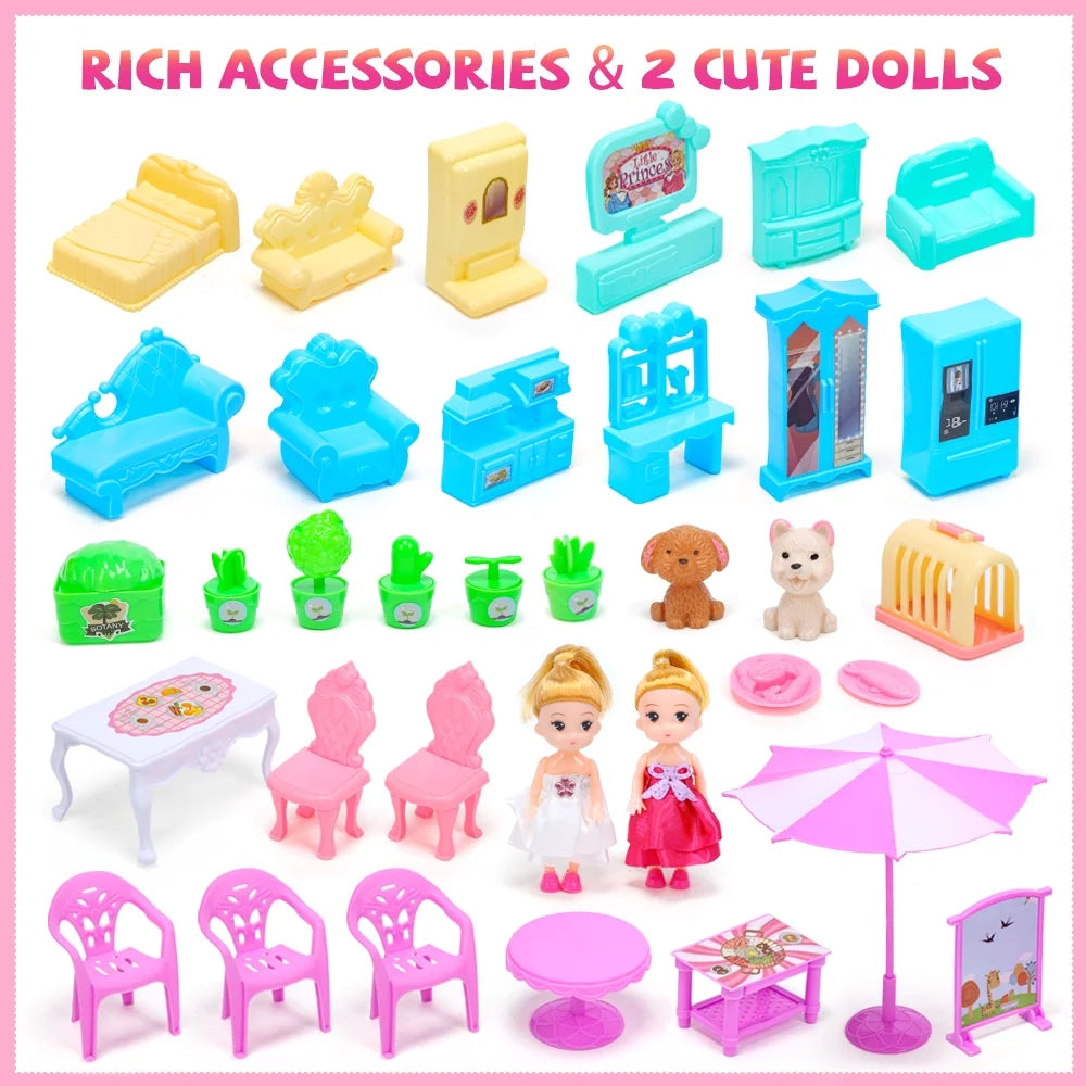 Doll House for Girls, 5-Story 19 Rooms Huge Dollhouse Playset with LED Lights, 2 Dolls, Furnitures, Accessories, DIY Pretend Play House Toys Gifts for Kids, Pink