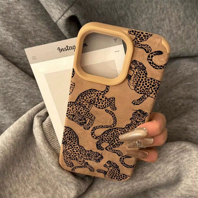 Vivid Leopard Pattern Bonded Leather Phone Case for Iphone 18 17 16 15 14 Pro Max 13 12 11 XS XR 16 plus Shockproof Bumper Cover