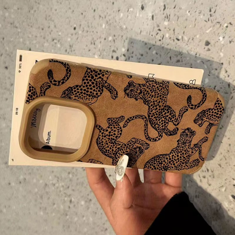 Vivid Leopard Pattern Bonded Leather Phone Case for Iphone 18 17 16 15 14 Pro Max 13 12 11 XS XR 16 plus Shockproof Bumper Cover