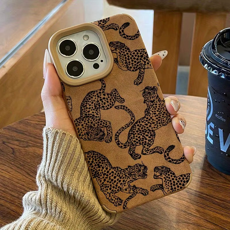 Vivid Leopard Pattern Bonded Leather Phone Case for Iphone 18 17 16 15 14 Pro Max 13 12 11 XS XR 16 plus Shockproof Bumper Cover