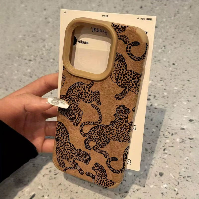 Vivid Leopard Pattern Bonded Leather Phone Case for Iphone 18 17 16 15 14 Pro Max 13 12 11 XS XR 16 plus Shockproof Bumper Cover