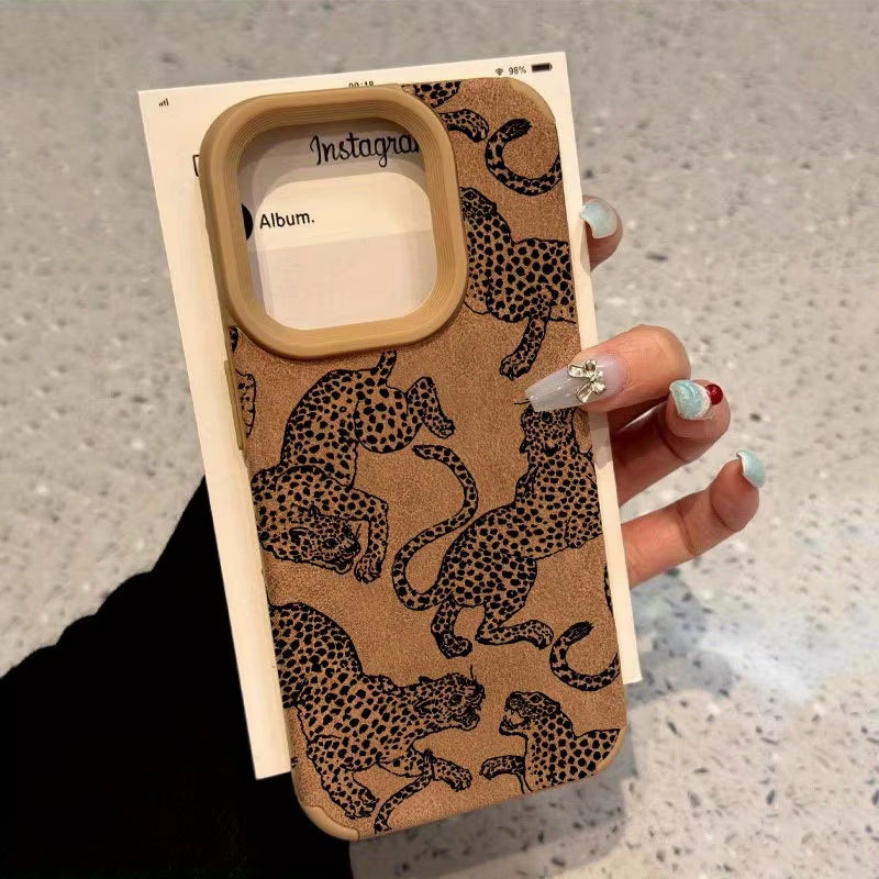 Vivid Leopard Pattern Bonded Leather Phone Case for Iphone 18 17 16 15 14 Pro Max 13 12 11 XS XR 16 plus Shockproof Bumper Cover