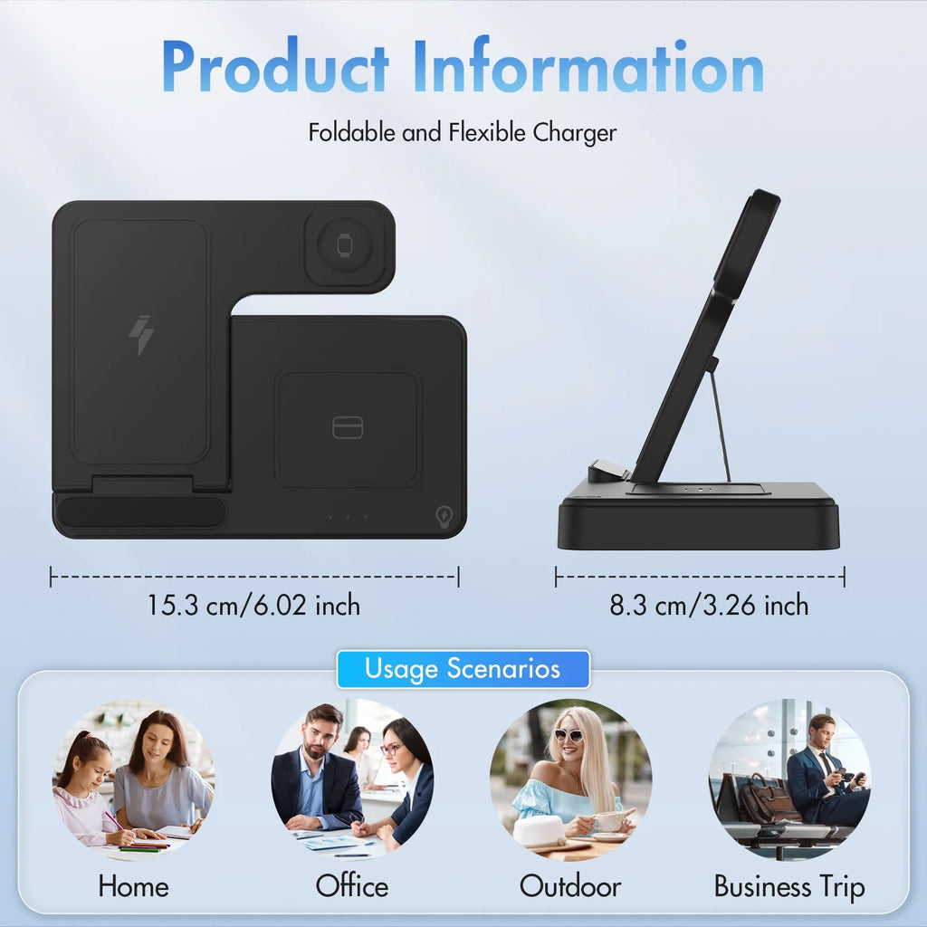 Charging Station,Wirelss Charger,Magnetic Charging Station Compatible with Iphone 17 16 15 14 13 12 11 Pro Max XS Xr,For Iwatch Series 9 8 7 6 5 4 3 2 Se,For Airpods 3 2 Pro,Black,No Adapter